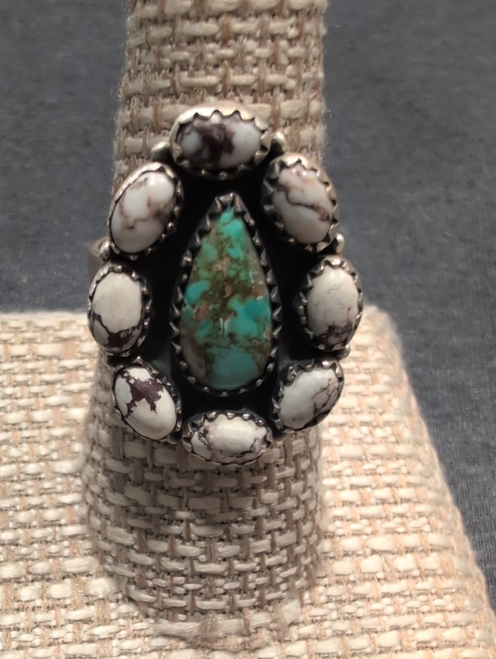 Sterling Silver Teardrop Turquoise & Wild Horse Statement Ring